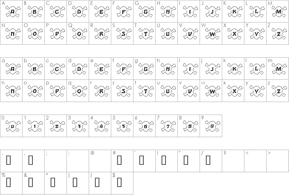 101! Skull &BoneZ font character map preview