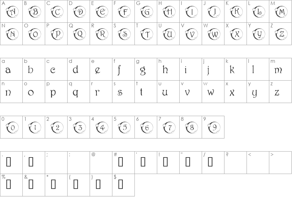 101! Star Lit Nght font character map preview