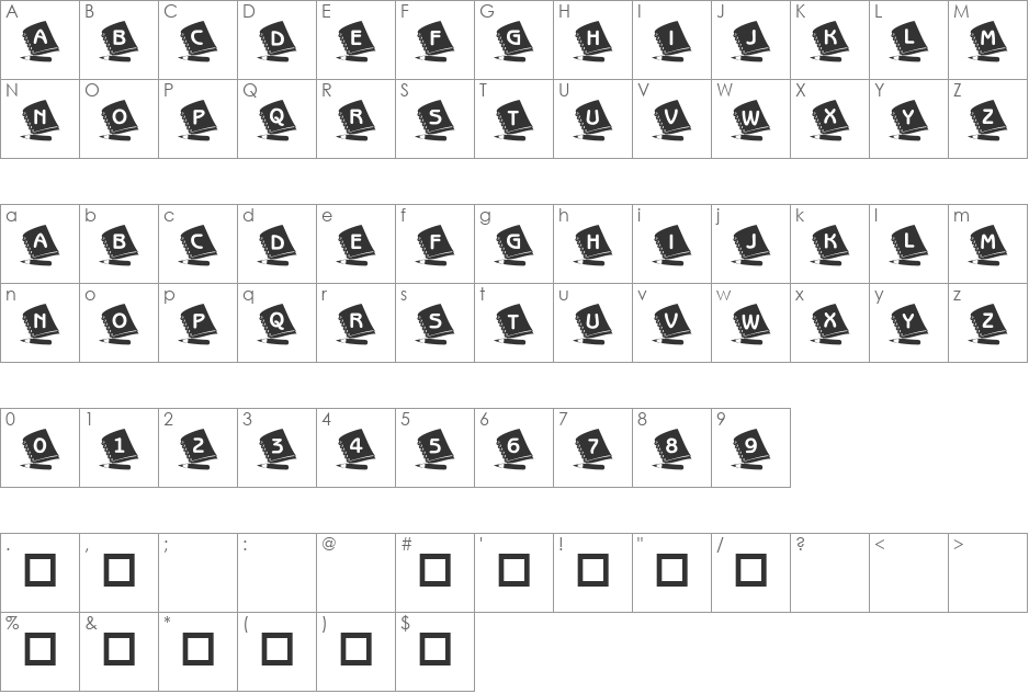101! The Handy Dandy Font font character map preview
