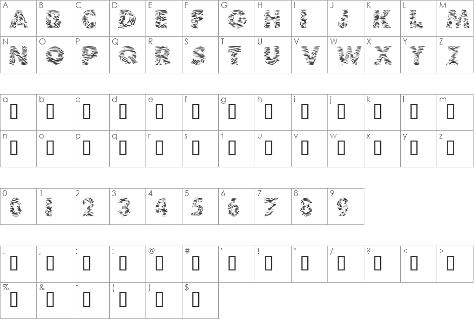 101! Zebra Print font character map preview