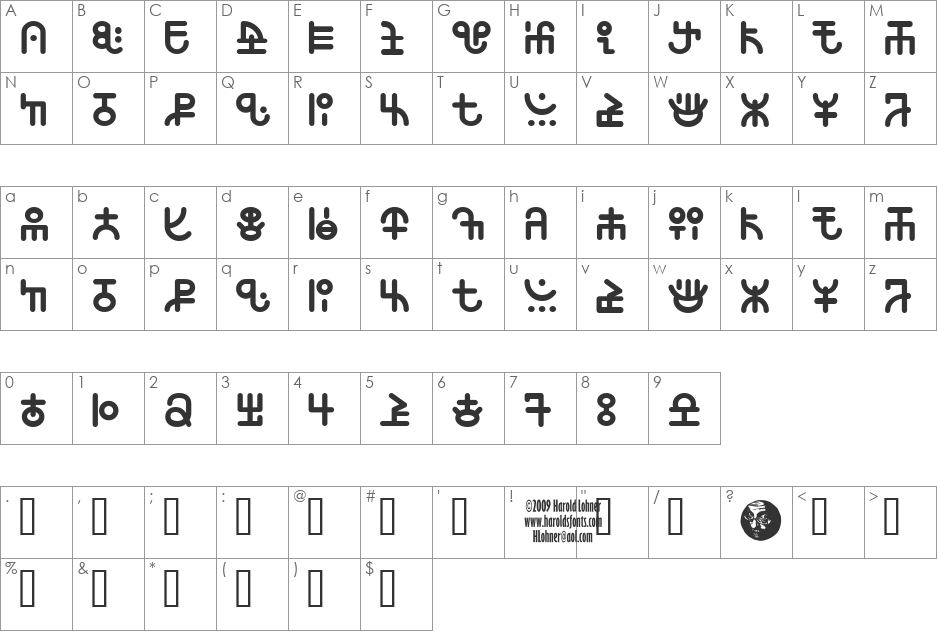 12 to the Moon font character map preview