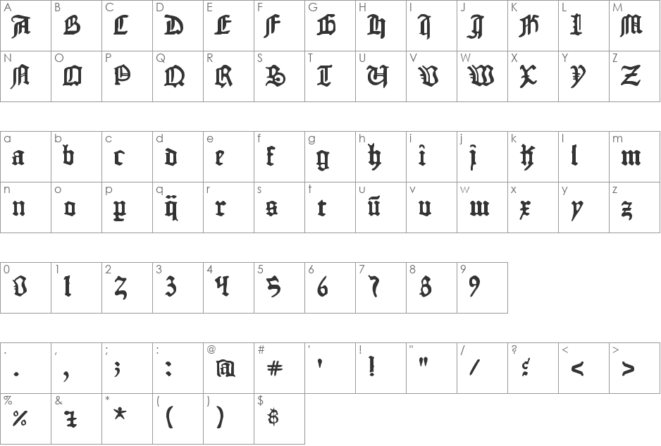 1454 Gutenberg Bibel font character map preview