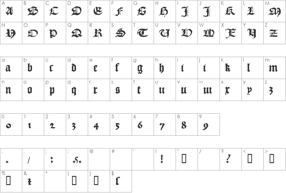 1492_Quadrata_lim font character map preview