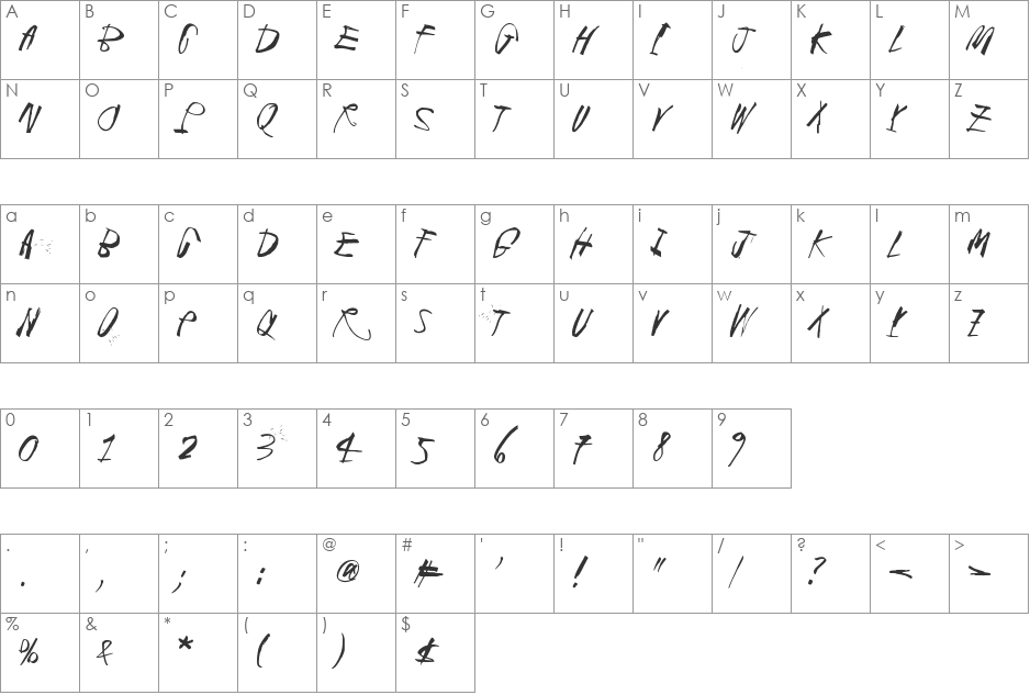 Black Crow King font character map preview