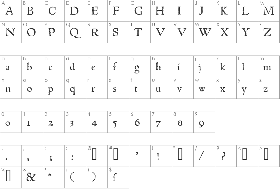 1543HumaneJenson font character map preview