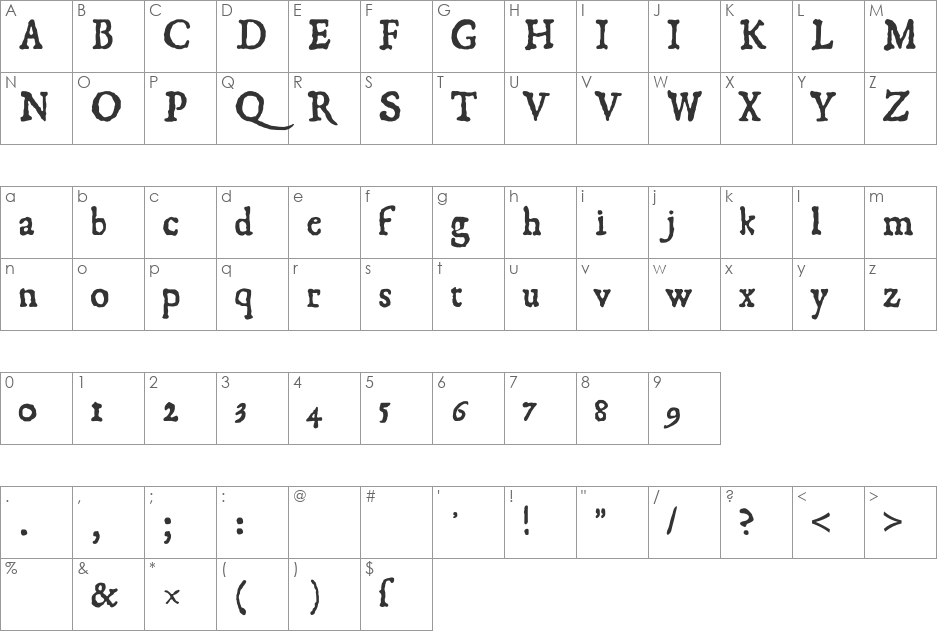 1550 Eroded font character map preview