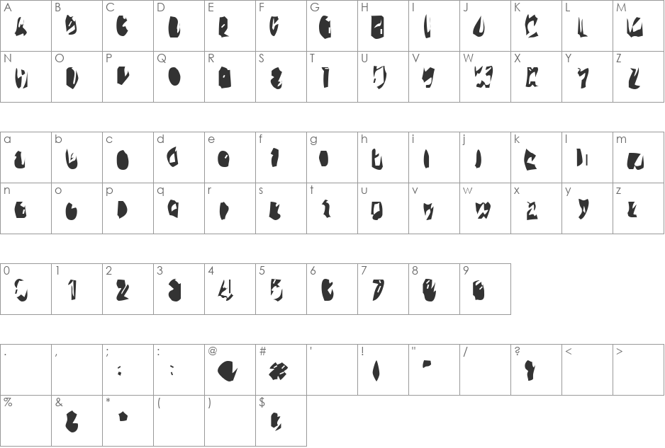 15teen font character map preview