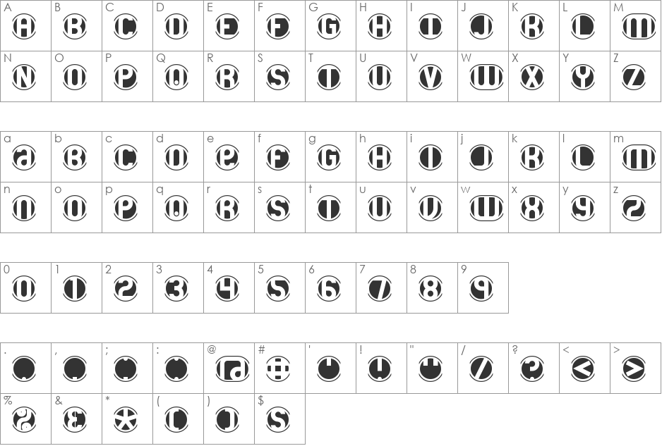 18 Holes BRK font character map preview