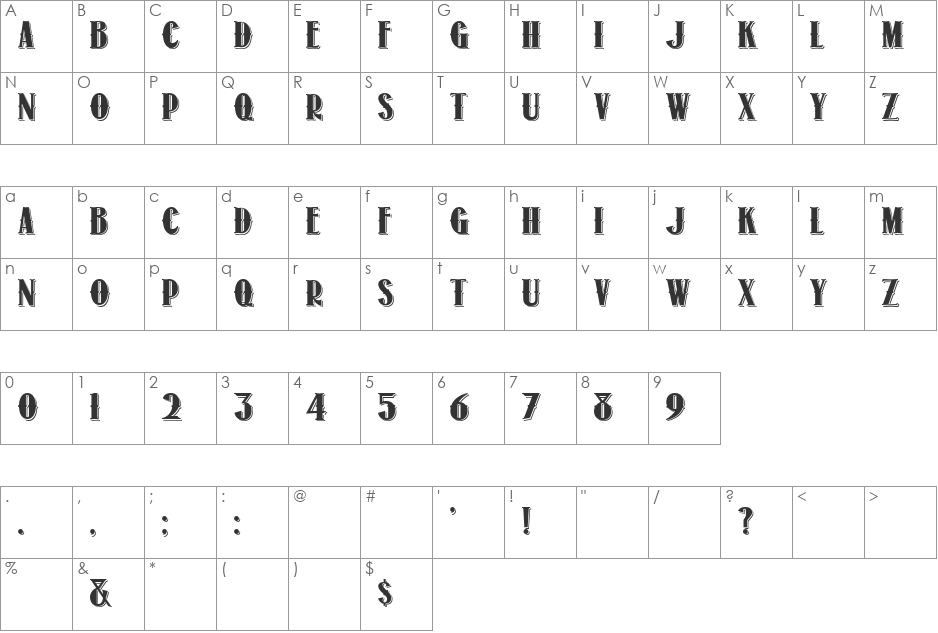 1873 Winchester font character map preview