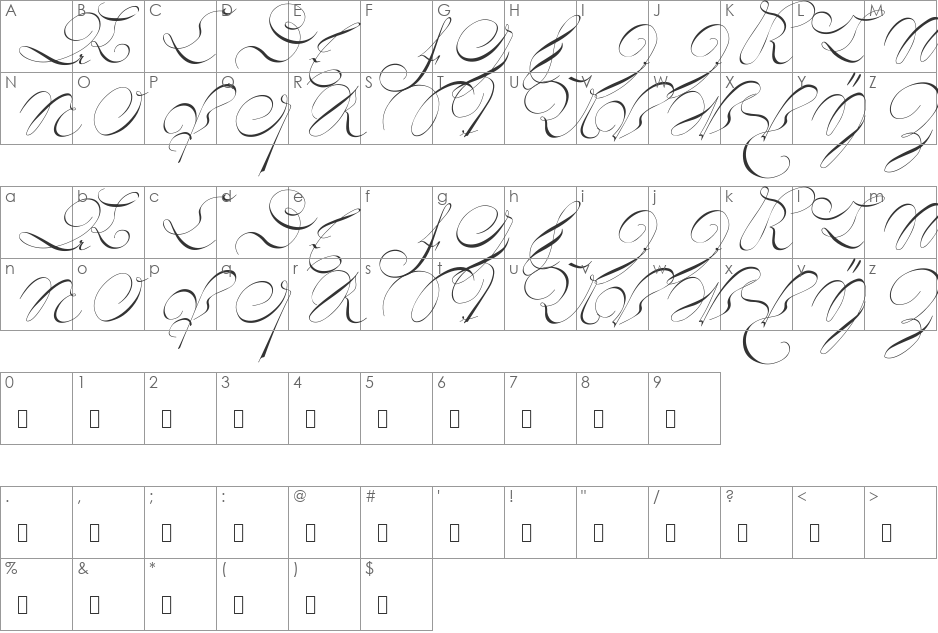 18th Century Initials font character map preview