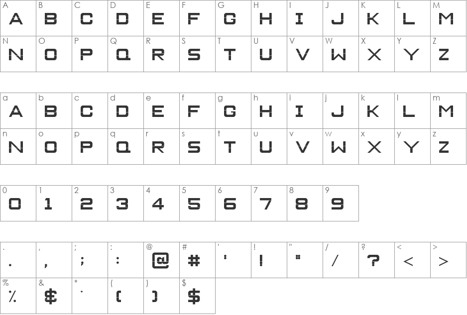 1971 font character map preview