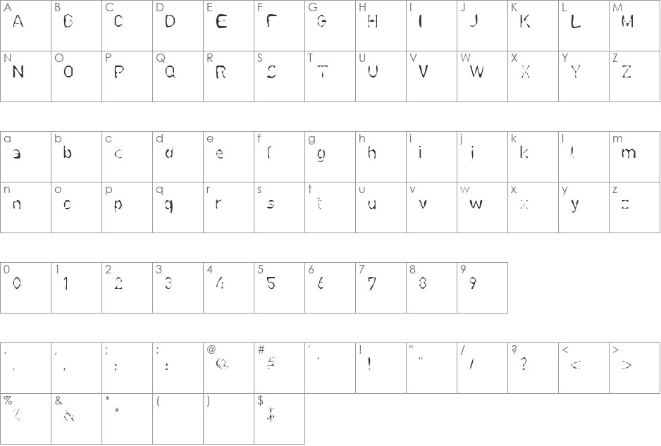 197derp229k font character map preview