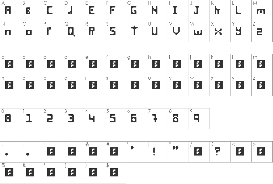 1984 font character map preview