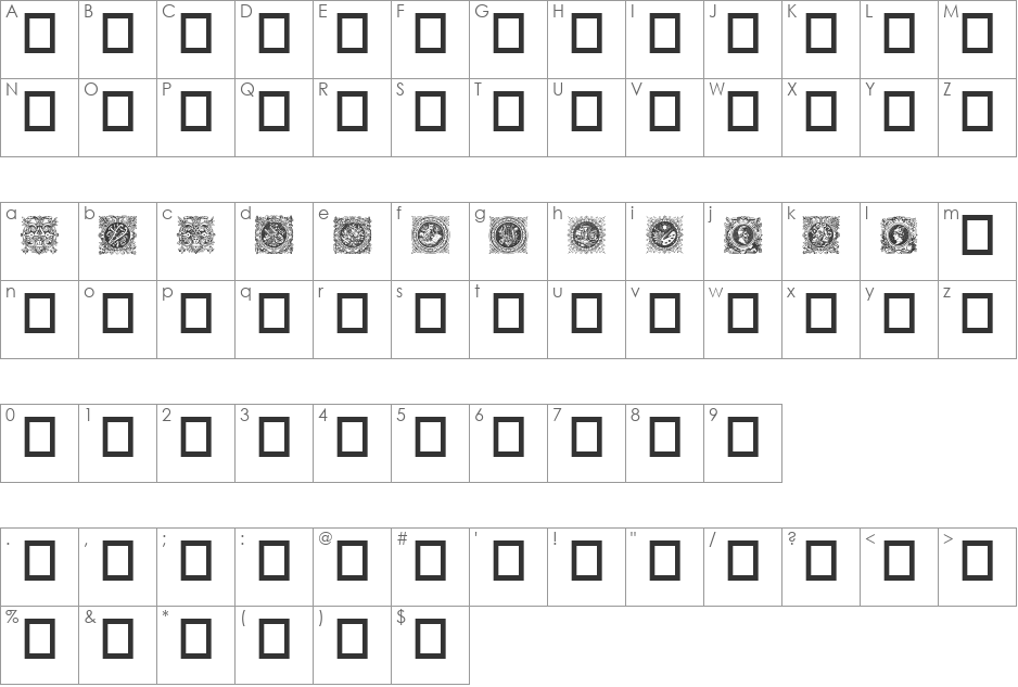 1998B font character map preview