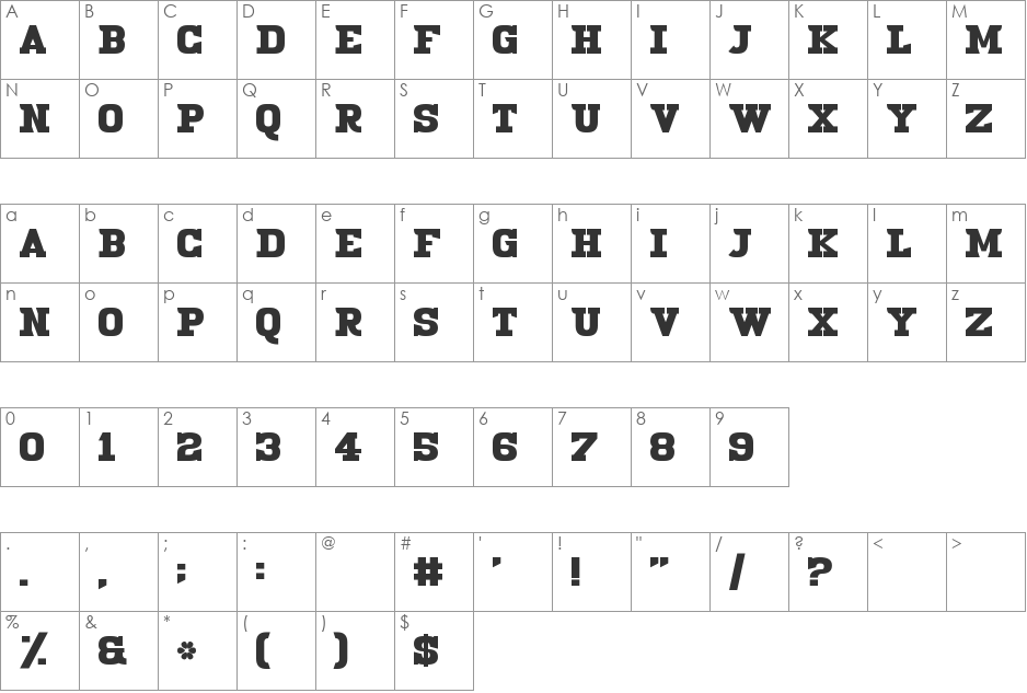 19th Century Renegade font character map preview