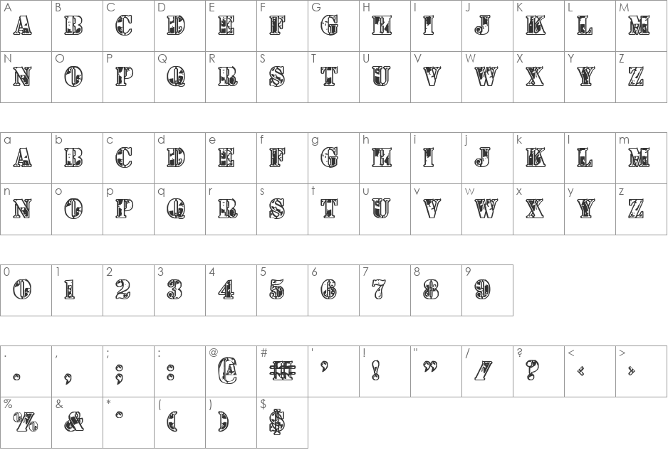 1st Cav Italic font character map preview