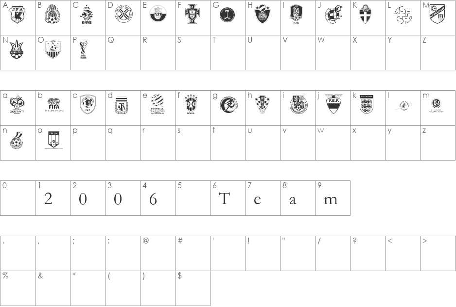 2006 Team font character map preview