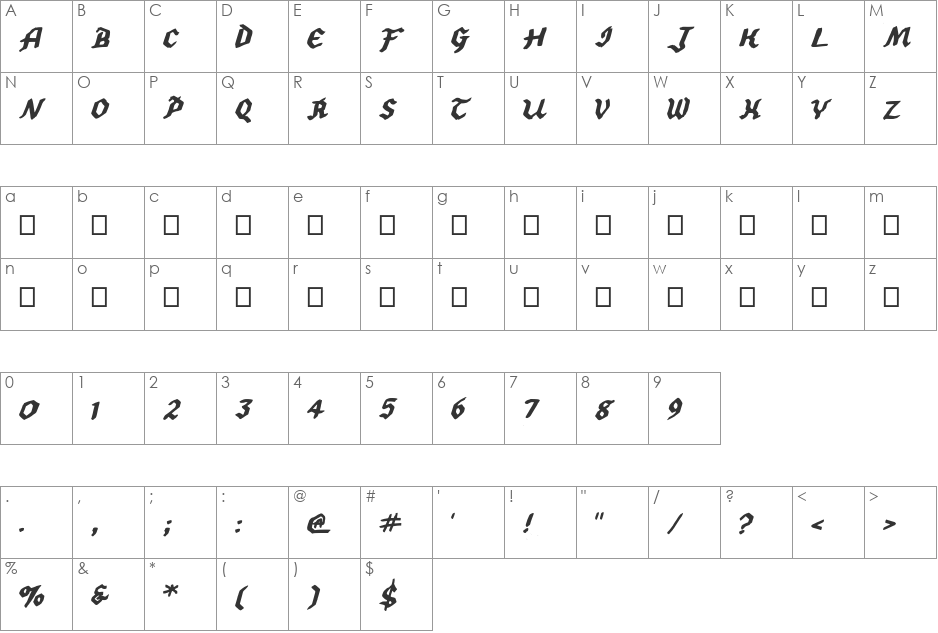 2013 SWMCA Demo font character map preview