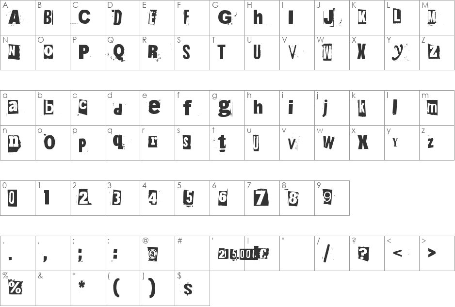 215000E font character map preview