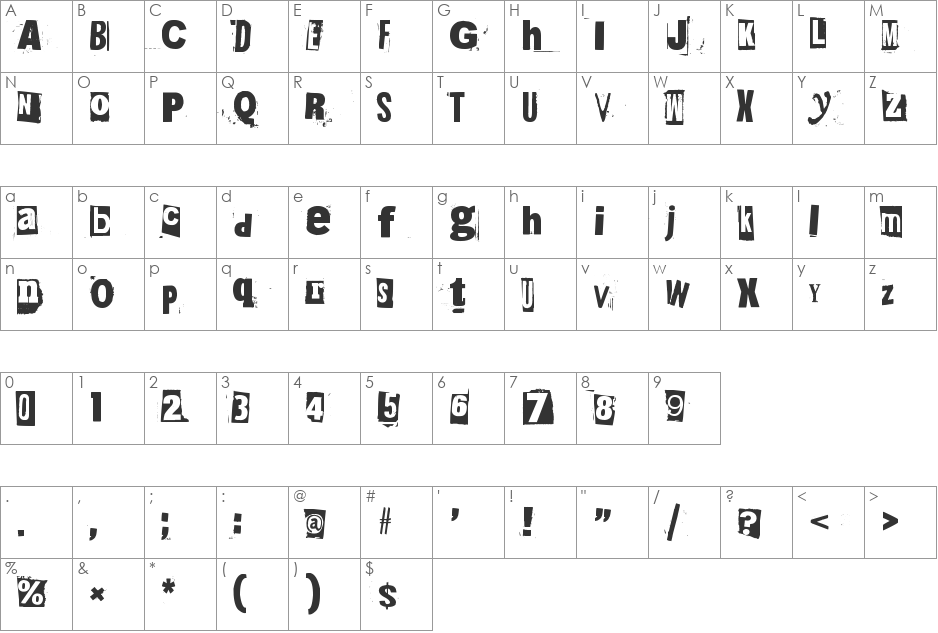 215000E font character map preview