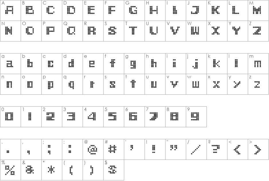 21XX DMatrix font character map preview