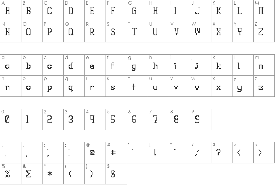 21XX Ready font character map preview