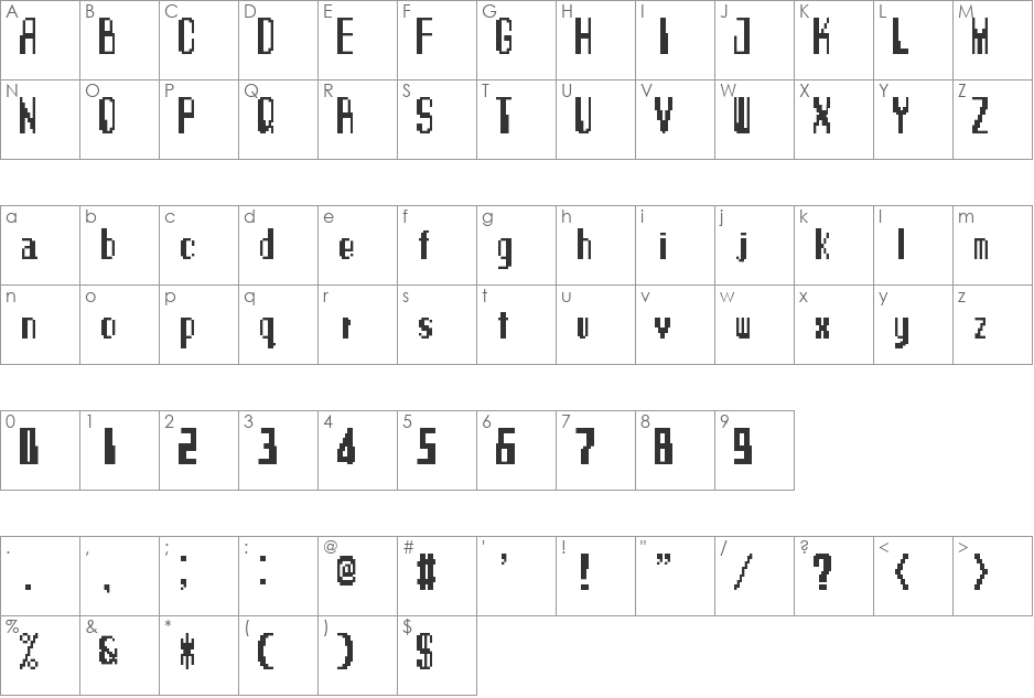 21XX Taller font character map preview