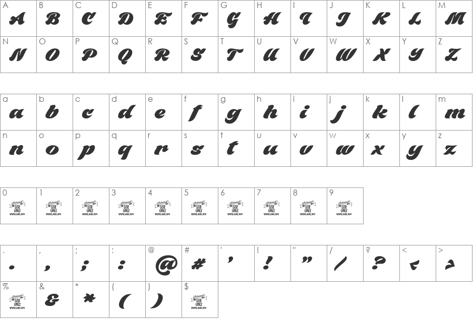 Black Fox Personal Use Only font character map preview