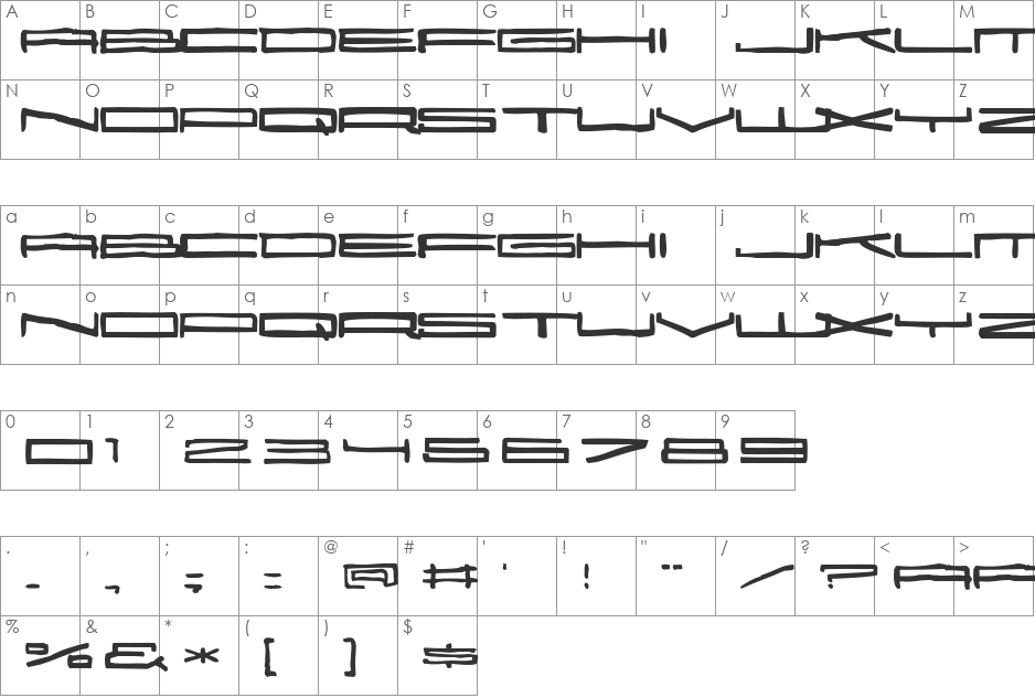 25000 font character map preview