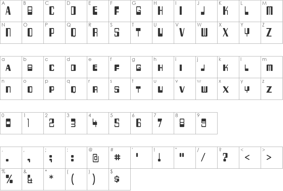 256 Bytes font character map preview