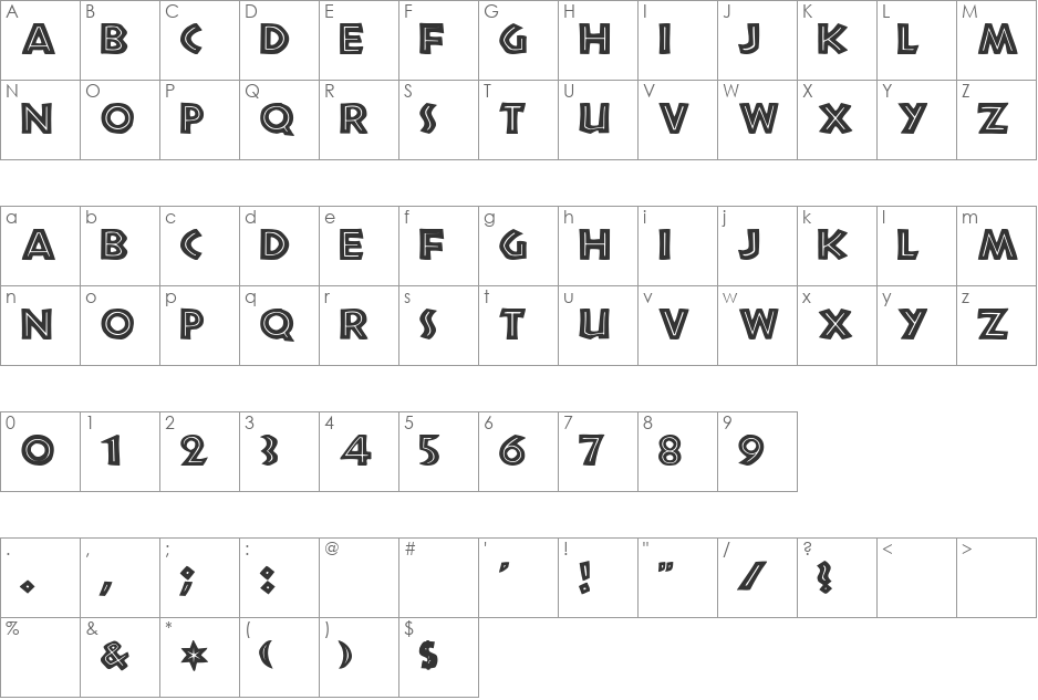 26 JURASSIC font character map preview