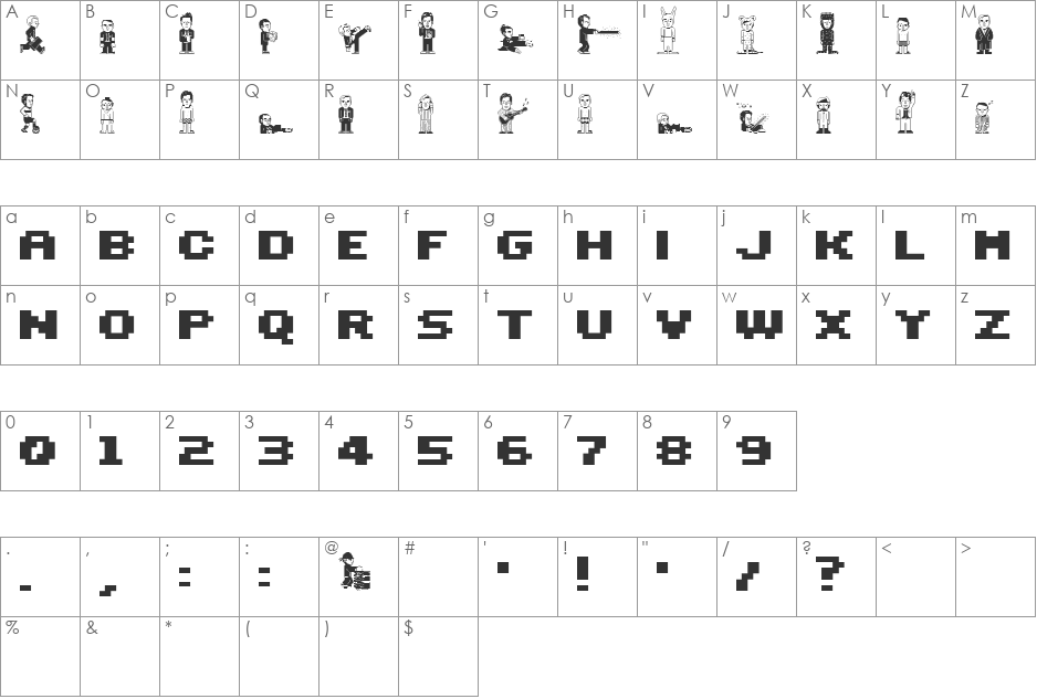 2ATTACK! font character map preview