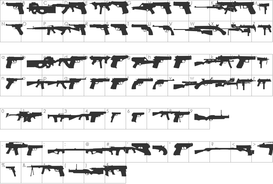 2nd Amendment font character map preview