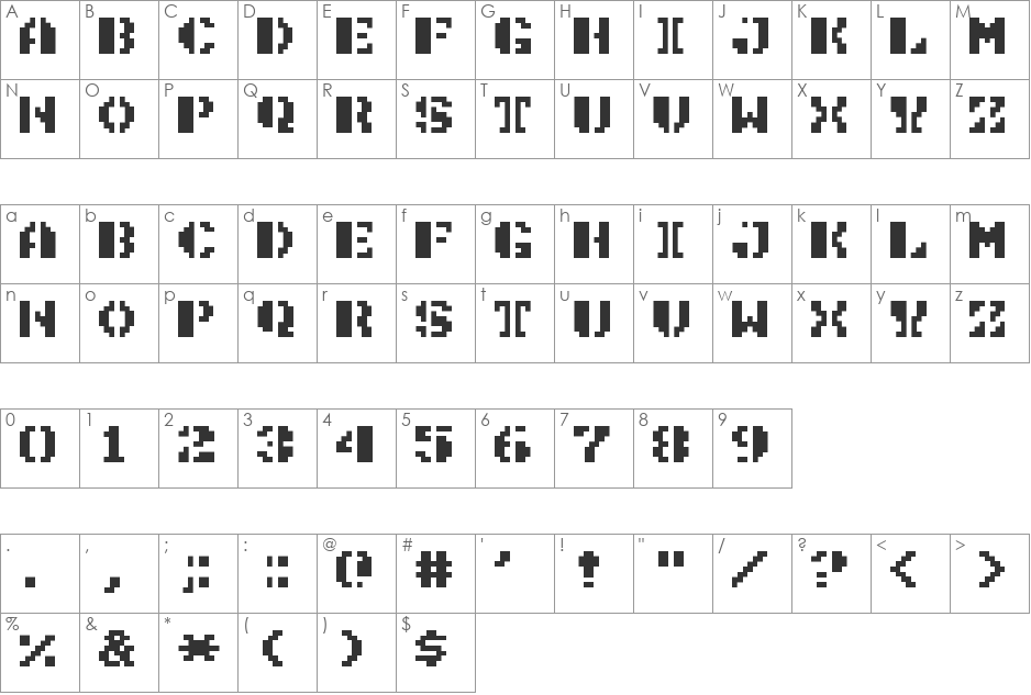 3-D Battles of World Runner (NES) font character map preview