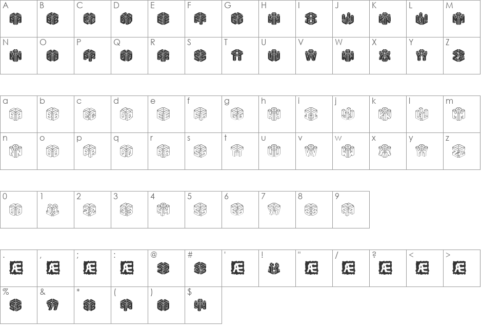 3D LET (BRK) font character map preview