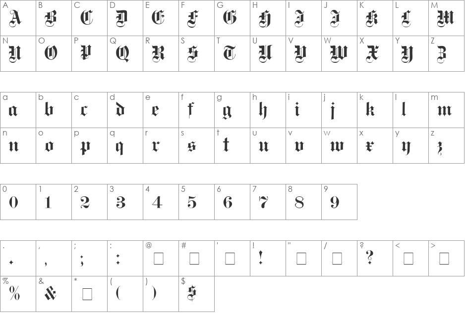 Black Letter font character map preview