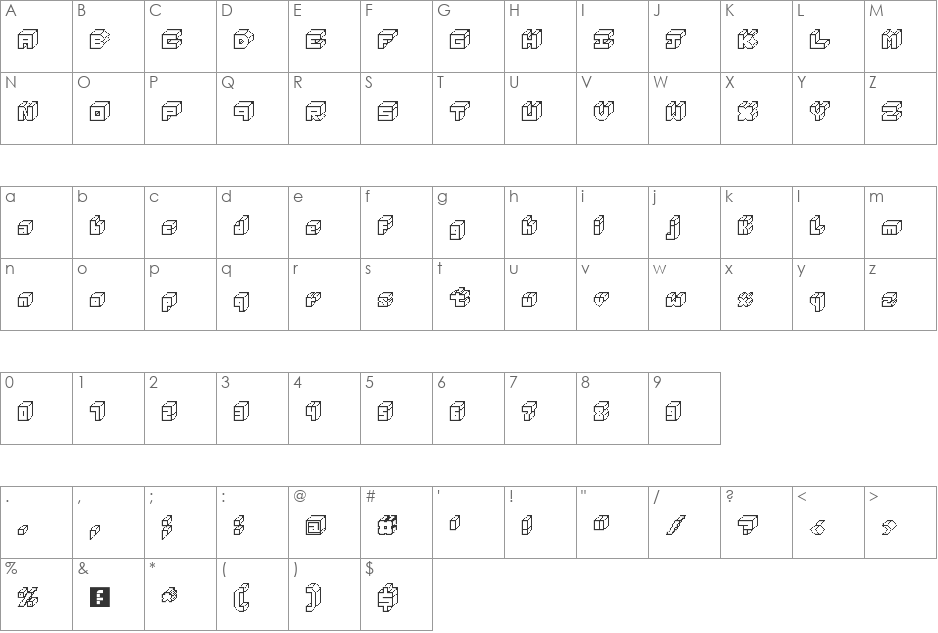 3D Thirteen Pixel Fonts font character map preview