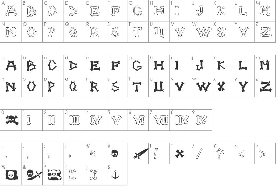 4 DOGS font character map preview
