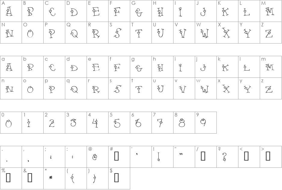 4 my lover font character map preview