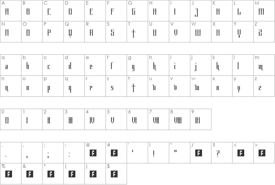Black Metal font character map preview