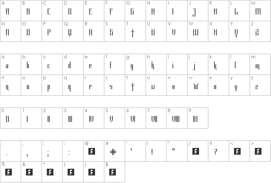 Black Metal (extended) font character map preview