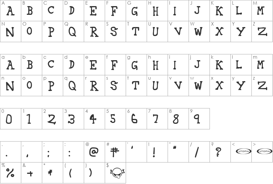 42 Cartoon font character map preview