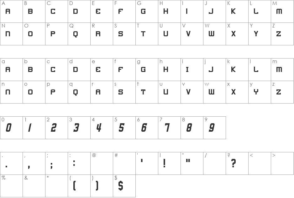 4th and Inches font character map preview