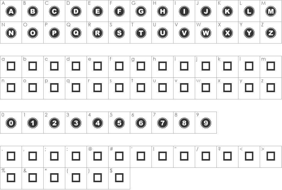 4YEO IN font character map preview
