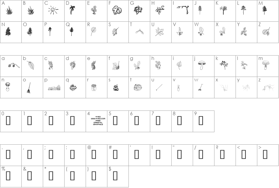 4YEOgarden font character map preview