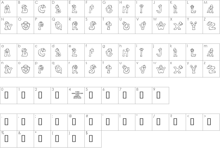 4YEOmonstrum font character map preview
