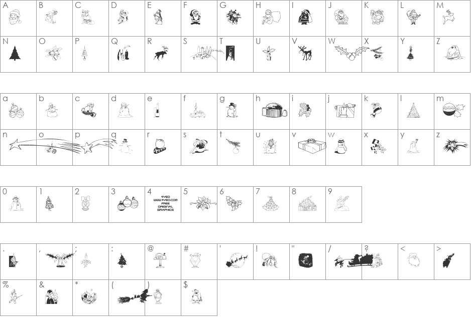4YEOXMAS font character map preview