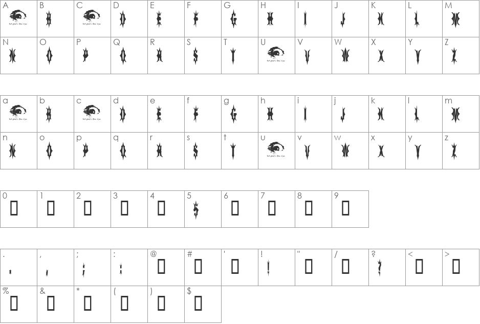 5 Fingered Goth SWTrial font character map preview