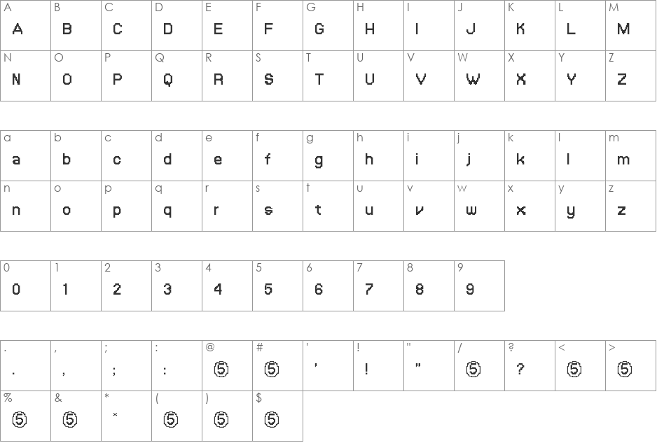 5 Text Uppercase font character map preview