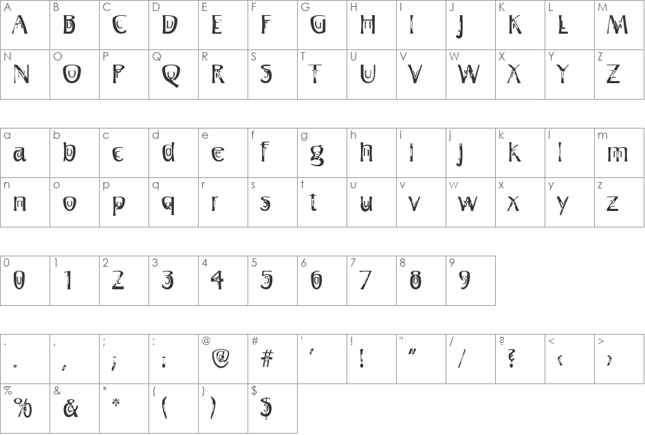 50s Neo modern font character map preview